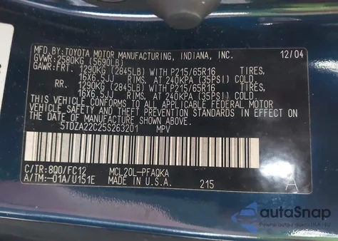 2005 Toyota Sienna Xle from USA, damaged, VIN 5TDZA22C25S263201